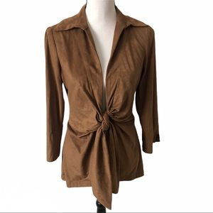 Mishca brown microfiber collared tie top/jacket